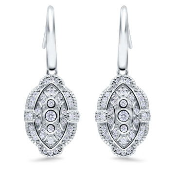 Drop Dangle Earrings Round Simulated Cubic Zirconia 925 Sterling Silver (18mm)